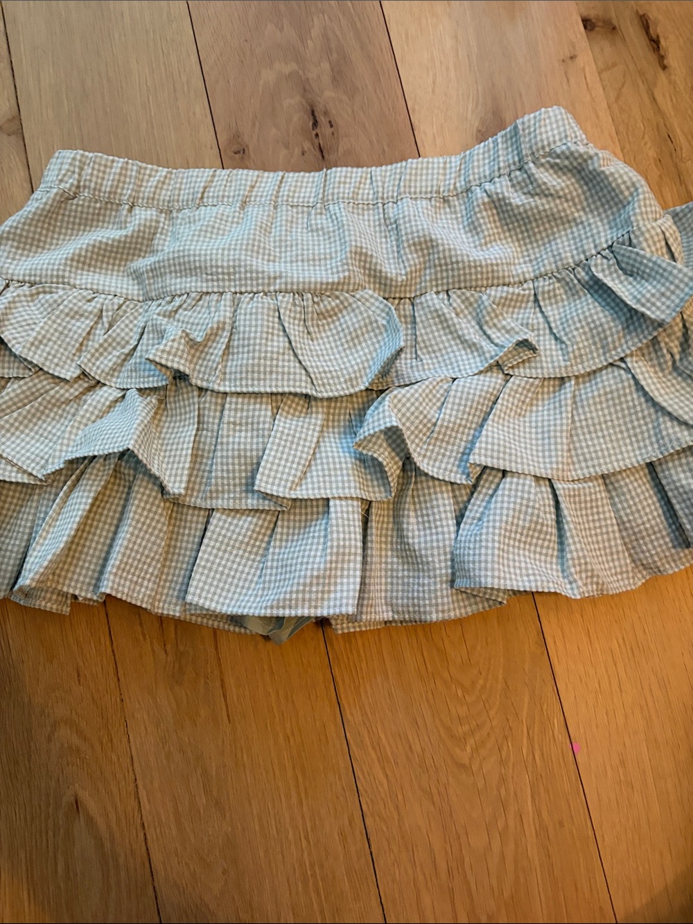 Ruffled Gingham Mini Skirt in Light Blue